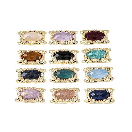 Brass Micro Pave Cubic Zirconia Multi-Strand Links with Natural Gemstone KK-Z096-04G-1
