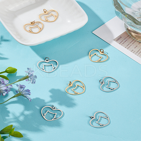 8Pcs 2 Colors 201 Stainless Steel Filigree Kitten Pendants STAS-LP0004-64-1