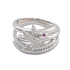Brass Micro Pave Cubic Zirconia Bird Open Cuff Rings Set for Women RJEW-U002-11P-1