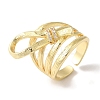 Bowknot Brass Micro Pave Clear Cubic Zirconia Wide Open Cuff Rings for Women LS-RJEW-C098-29G-1