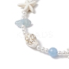 Summer Natural Dyed Aquamarine & Round White Jade & Natural Sea Shell & Shell Pearl & Synthetic Turquoise Starfish Beaded Anklets AJEW-AN00693-4