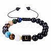 10MM Natural Black Obsidian Alphabet Beaded Braided Bracelets TO2319-21-1