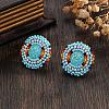 Bohemian Style Vintage Colorful Glass Seed Bead & Rhinestone Beaded Stud Earrings VY5957-8-1