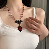 Alloy Red Glass Bat Pendant Round Glass Link Necklaces for Halloween NJEW-H075-02PEB-1