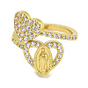Heart & Virgin Mary Rack Plating Brass Micro Pave Cubic Zirconia Cuff Rings for Women RJEW-F162-11G-2