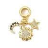 Rack Plating Brass Micro Pave Clear & Black Cubic Zirconia European Dangle Charms KK-Z074-65G-1