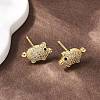 Brass Micro Pave Clear Cubic Zirconia Pig Stud Earrings EJEW-F400-07G-3