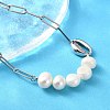 304 Stainless Steel Shell & Natural Pearl Beads Paperclip Chain Necklaces for Women NJEW-A045-17P-1