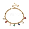 304 Stainless Steel Rhinestone Teardrop Charm Bracelets BJEW-V011-01G-03-1