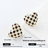 Heart with Tartan Pattern 304 Stainless Steel Enamel Stud Earrings for Women QN1806-1-1