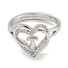 Heart with Letter Rack Plating Brass Micro Pave Clear Cubic Zirconia Adjustable Rings for Women RJEW-I105-01P-T-2