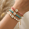 3Pcs Minimalist Adjustable Synthetic Turquoise & Watermelon Stone Glass & Natural Shell Beads Braided Bead Bracelets SR5600-4-1