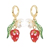Lampwork Strawberry with Plastic Pearl Flower Dangle Leverback Earring X-EJEW-TA00130-3