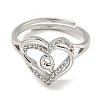 Heart with Letter Rack Plating Brass Micro Pave Clear Cubic Zirconia Adjustable Rings for Women RJEW-I105-01P-Q-2
