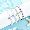 4Pcs 4 Styles Alloy Enamel Shell Shape Charm White Round Shell Pearl & Natural Rose Quartz & Flower Amazonite & Dyed Aquamarine & Amethyst Chip Beaded Anklets AJEW-AN00734-1