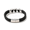 304 Stainless Steel Beaded Link Bracelet with Magnetic Clasp for Men Women BJEW-C021-22-P-3