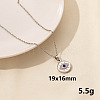 Stylish Stainless Steel Rhinestones Flat Round with Evil Eye Pendant Necklace QQ6499-7-1