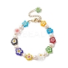 Millefiori Glass Flower & Natural Pearl Beaded Bracelet for Women BJEW-JB09138-1