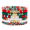 7Pcs Christmas Heart Pattern Polymer Clay & Plastic Pearl & CCB Plastic Beaded Stretch Bracelet Set for Women FS-WG634BB-20-1