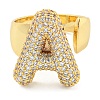 Brass Micro Pave Clear Cubic Zirconia Letter Open Cuff Ring for Women RJEW-M173-01G-A-2