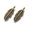 Tibetan Style Alloy Feather Pendants TIBEP-1360-AB-FF-2
