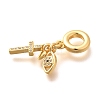 Brass Clear Cubic Zirconia Cross & Eye & Heart European Dangle Charms KK-U048-21G-2