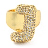 Brass Micro Pave Clear Cubic Zirconia Letter Open Cuff Ring for Women RJEW-M173-01G-J-2