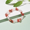 Natural Carnelian(Dyed) & Rose Quartz Chips Beads Stretch Bracelet for Women BJEW-AL00003-17-2