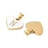 304 Stainless Steel Pave Natural White Shell Heart with Initial Slice Pendants STAS-R168-25G-N-2