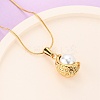 304 Stainless Steel & Acrylic Imitation Pearl Moon Pendant Snake Chain Necklaces for Women NJEW-F354-08G-3
