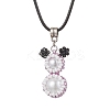 Glass Seed Beads & Glass Pearl Round Beaded Bear Pendant Waxed Cotton Cord Necklaces for Women Men NJEW-MZ00126-02-2