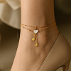 2Pcs 2 Colors Heart Stainless Steel & Shell Anklets AJEW-GO0002-56-5