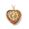 7Pcs 7 Styles Chakra Natural Tiger Eye & Sodalite & Red Jasper & Quartz Crystal & Green Aventurine & Amethyst & Red Aventurine Copper Wire Wrapped Heart Pendants PALLOY-JF03044-3