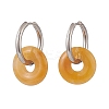 Natural Tiger Eye Pi Disc/Donut Dangle Hoop Earrings EJEW-JE05132-02-1