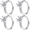 4Pcs Brass Micro Pave Cubic Zirconia Adjustable Rings Settings KK-BBC0023-81-1