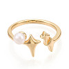 Brass & Natural Pearls Adjustable Open Cuff Rings for Women PEAR-N020-07I-2