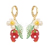 Lampwork Strawberry with Plastic Pearl Flower Dangle Leverback Earring X-EJEW-TA00130-2