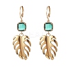 201 Stainless Steel Monstera Leaf Dangle Leverback Earrings with Green Glass EJEW-TA00191-1