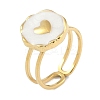 Ion Plating(IP) 304 Stainless Steel Enamel Flat Round with Heart Cuff Finger Rings RJEW-L107-073G-01-1
