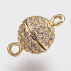 Brass Micro Pave Cubic Zirconia Magnetic Clasps with Loops ZIRC-F083-111-RS-2
