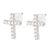 Cross Brass Micro Pave Cubic Zirconia Stud Earrings EJEW-L270-22P-1