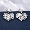 Hammered Heart Brass Dangle Stud Earrings EJEW-R025-23P-1