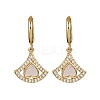 Fan with Heart Brass Micro Pave Clear Cubic Zirconia Hoop Earrings KK-D363-13G-2