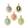 Oval with Virgin Mary Brass Micro Pave Clear Cubic Zirconia Pendants KK-K385-030G-1