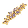 Brass Pave Lilac Cubic Zirconia Flower with Leaf Links Connector Charms KK-P277-52G-03-2