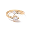 Clear Cubic Zirconia Flat Round Open Cuff Ring RJEW-G267-01G-1