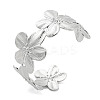 Flower Rack Plating Brass Open Cuff Bangles for Women BJEW-P322-05P-1