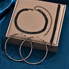 Alloy with Jet Rhinestone Chain Necklace & Hoop Earring & Bracelet FS-WG9D127-03-3