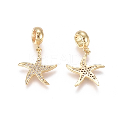 Brass Micro Pave Clear Cubic Zirconia European Dangle Charms ZIRC-I036-22G-1