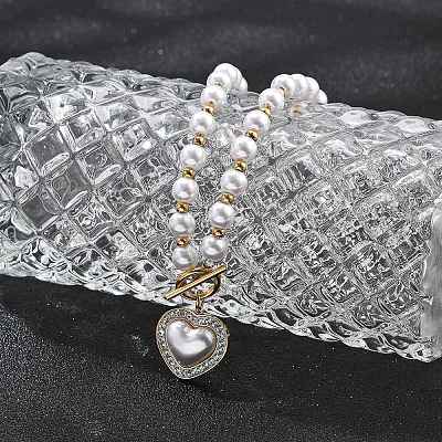 Ion Plating(IP) 304 Stainless Steel Crystal Rhinestone Heart Pendant Necklaces NJEW-P320-20G-1